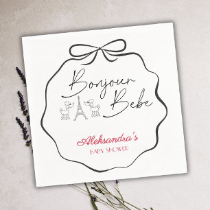 Servilleta De Papel Bonjour Bebe París Francés Baby Shower Rosa Negro