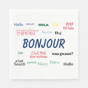 Servilleta De Papel Bonjour Hello Many Languages World Travel Colorful