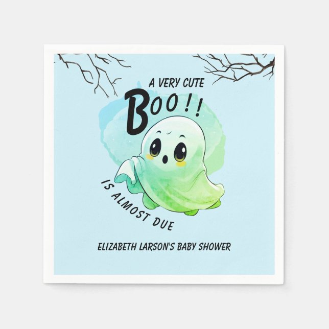 Servilleta De Papel Boo Baby Shower Halloween Blue Themed Fiesta (Anverso)
