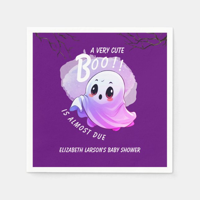 Servilleta De Papel Boo Baby Shower Halloween Purple Themed Fiesta (Anverso)