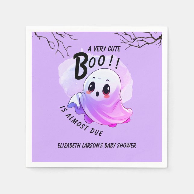 Servilleta De Papel Boo Baby Shower Halloween Purple Themed Fiesta (Anverso)