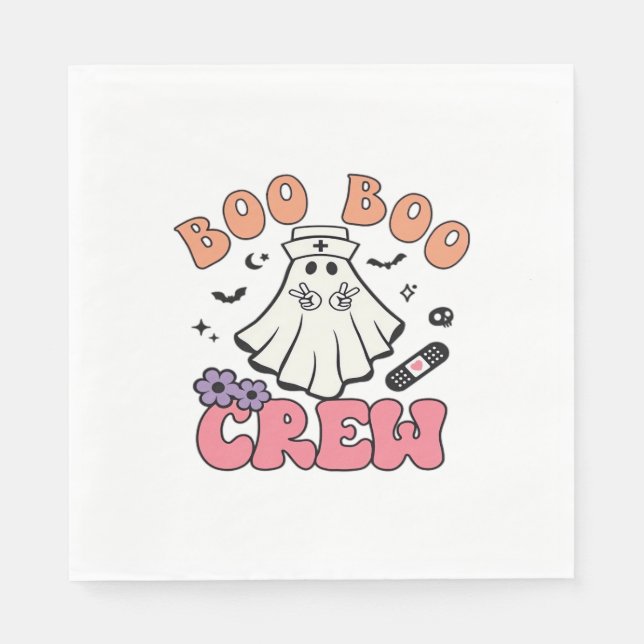 Servilleta De Papel Boo Boo Crew Enfermera a Halloween Fantasma Funny  (Anverso)