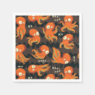 Servilleta De Papel Boo Octopus Naranja y niños negros vestidos y deco
