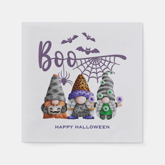 Servilleta De Papel Boo Purple Purpurina Halloween Gnomes (Anverso)