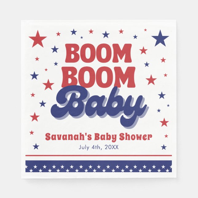 Servilleta De Papel Boom Boom Baby 4jul Baby Shower Patriótico (Anverso)