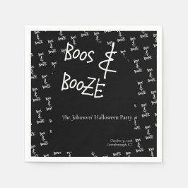 Servilleta De Papel Boos y Booze Halloween Party Black and White