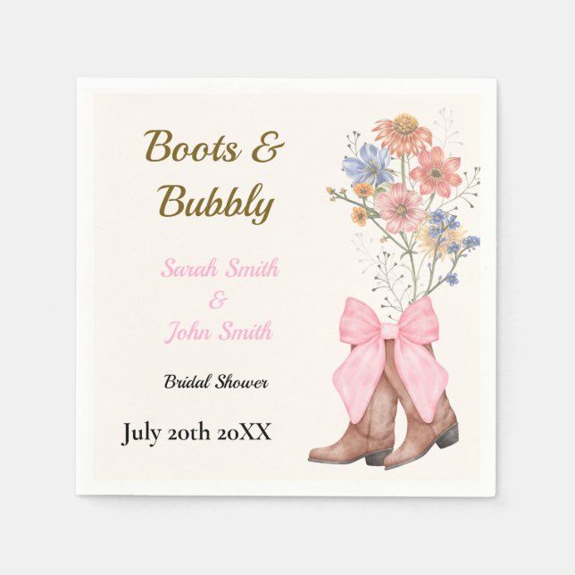 Servilleta De Papel Boots and Bubbly Bridal Shower (Anverso)