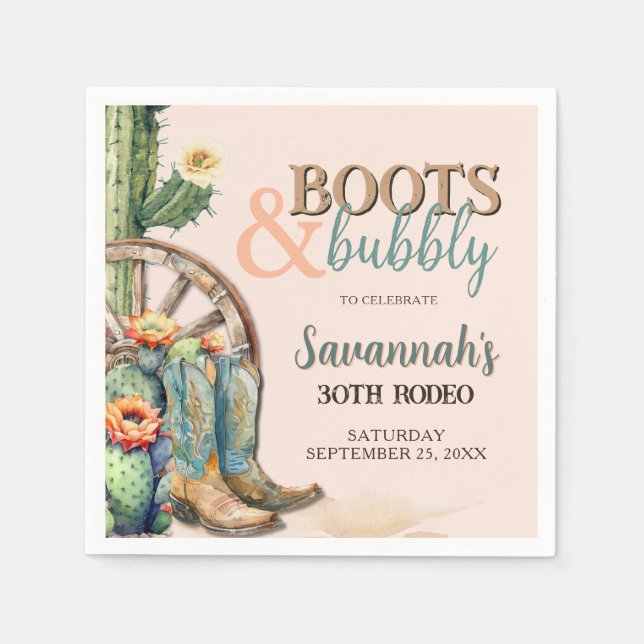 Servilleta De Papel Boots and Bubbly Cowgirl Cactus Rodeo Cumpleaños (Anverso)