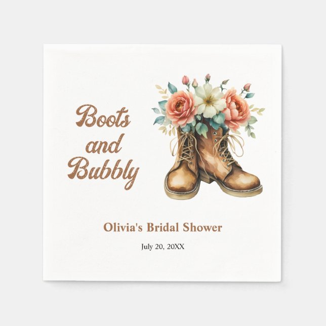 Servilleta De Papel Boots and Bubbly Rustic Western Bridal Shower  (Anverso)