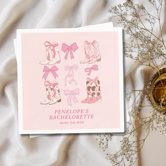 Servilleta De Papel Boots & Bows Bachelorette (Boots & Bows Pink Cowgirl Bachelorette Party Napkins
)