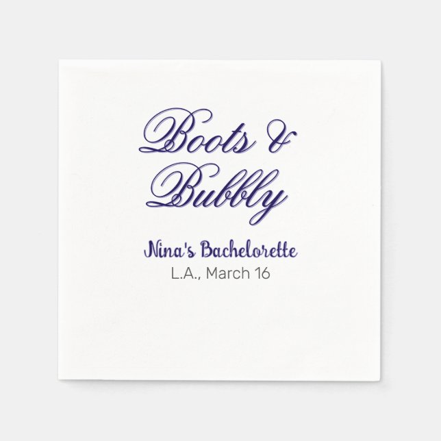 Servilleta De Papel Boots & Bubble bachelorette party name purpleplace (Anverso)