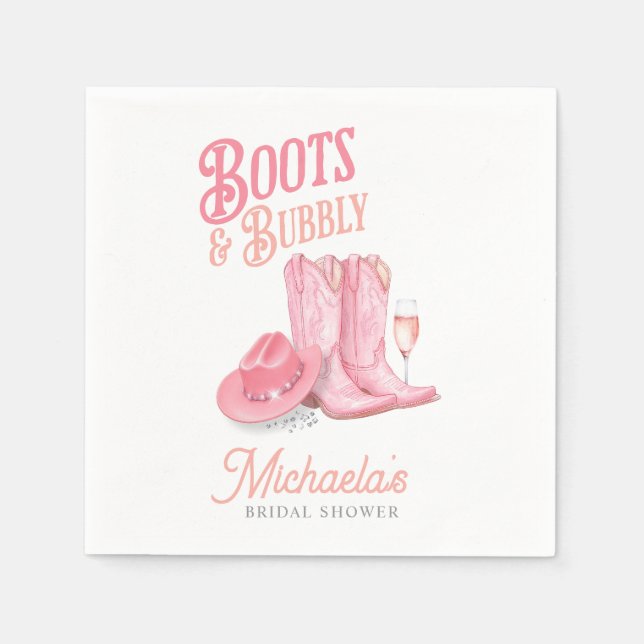 Servilleta De Papel Boots & Bubbly Western Cowgirl Pink Brillain (Anverso)