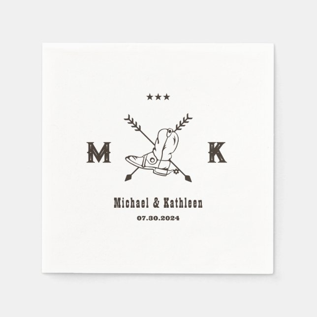 Servilleta De Papel Boots de Cowboy occidentales Boots Monograma Boho  (Anverso)