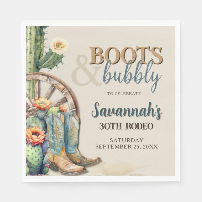 Servilleta De Papel Boots y Bubbly Country Cowgirl Cumpleaños Occident (Anverso)