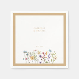 Servilleta De Papel Borde beige de boda de flores silvestres pastel