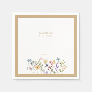 Servilleta De Papel Borde beige de boda de flores silvestres pastel