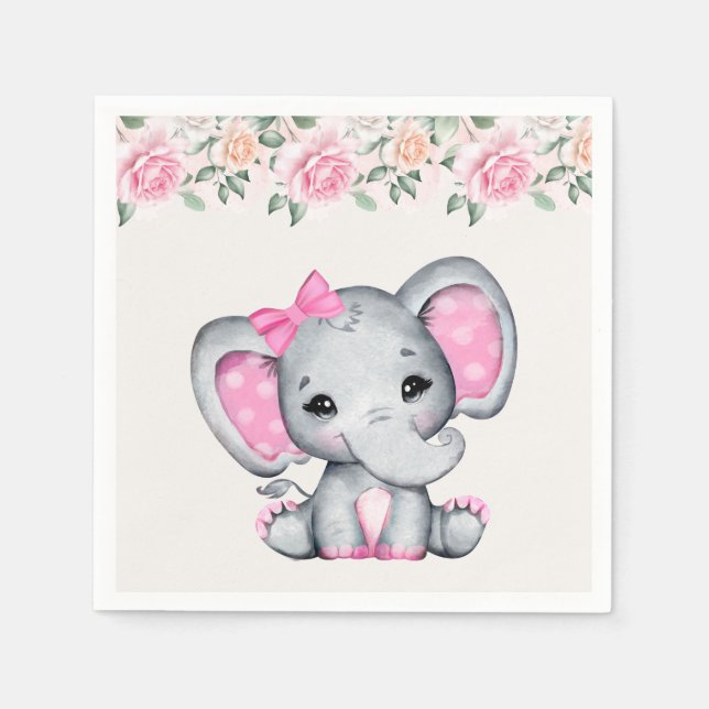 Servilleta De Papel Borde de elefante pequeño y rosado y Rosa (Anverso)