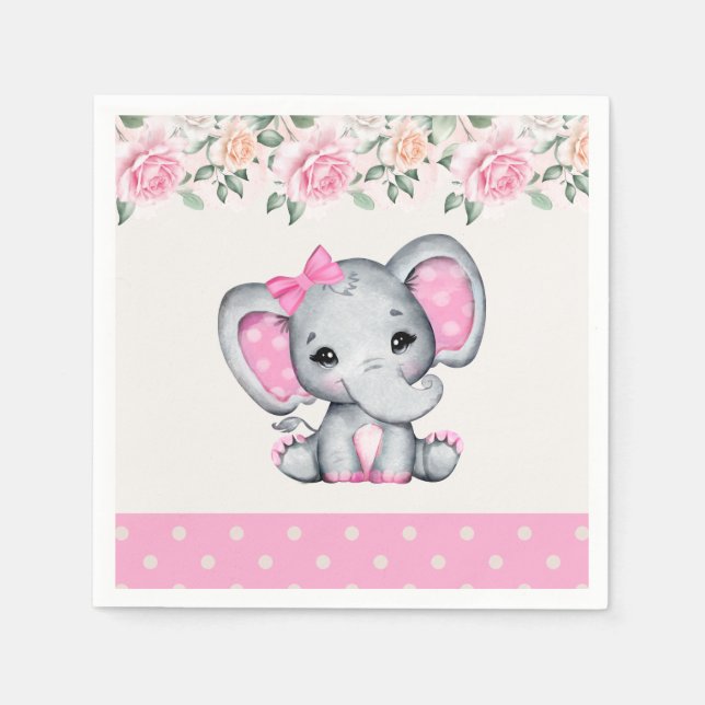 Servilleta De Papel Borde de elefante pequeño y rosado y Rosa (Anverso)