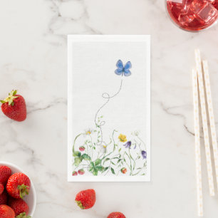 Servilleta De Papel Borde de flores silvestres con una mariposa azul
