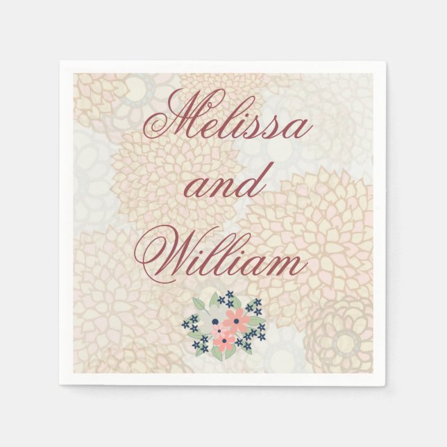 Servilleta De Papel Borgoña Boda texto floral luz (Anverso)