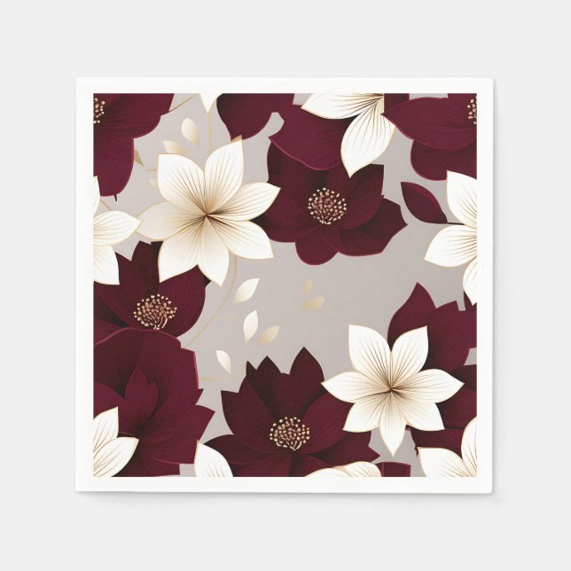 Servilleta De Papel Borgoña floral audaz moderna (Anverso)
