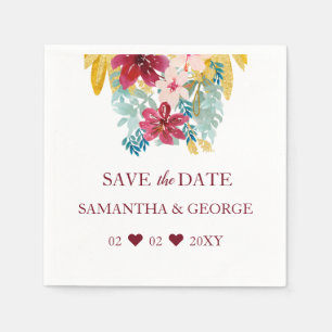 Servilleta De Papel Borgoña Marsala Gold Boda Botánico Floral