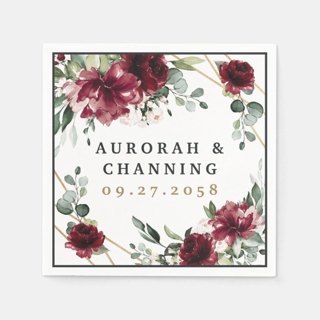 Servilleta De Papel Borgoña Red Rubor Gold Geométrico Greenerenery Bod (Anverso)