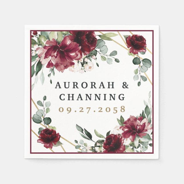 Servilleta De Papel Borgoña Red Rubor Gold Geométrico Greenerenery Bod (Anverso)