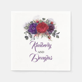 Servilleta De Papel Borgoña Red y berenjena Boda morado floral