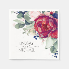 Servilleta De Papel Borgoña Rojo y Marina Azul Floral Elegante