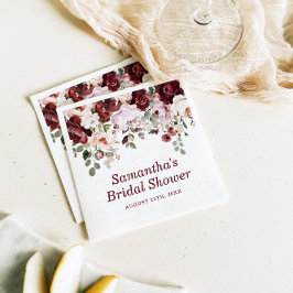 Servilleta De Papel Borgoña Rubor Flores rosadas ducha de novia
