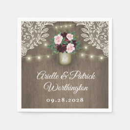 Servilleta De Papel Borgoña Rubor Oro rosa Mason Jar Vintage Wedding