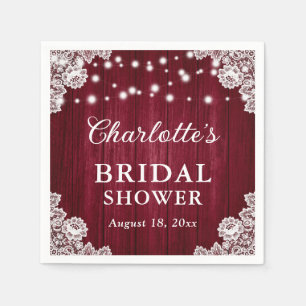 Servilleta De Papel Borgoña Rústica Madera Floral Lace Bridal Shower