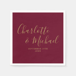 Servilleta De Papel Borgoña y Boda de firma elegante de oro