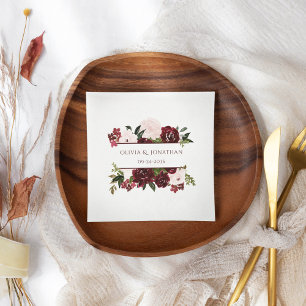 Servilleta De Papel Borgoña y Boda floral elegante de Rubor