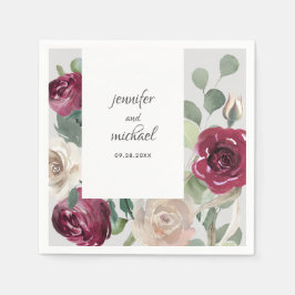 Servilleta De Papel Borgoña y Boda floral rústico beige