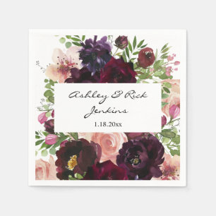 Servilleta De Papel Borgoña y floral rosa Rubor