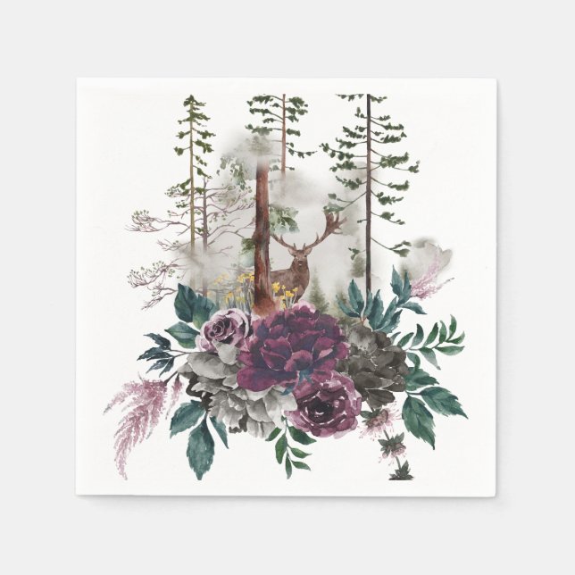 Servilleta De Papel Bosque acuático de Woodland con ciervo (Anverso)