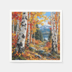 Servilleta De Papel Bosque de abedules de otoño con lago de montaña