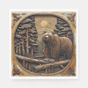 Servilleta De Papel Bosque de árbol de pino de la luna llena de oso de
