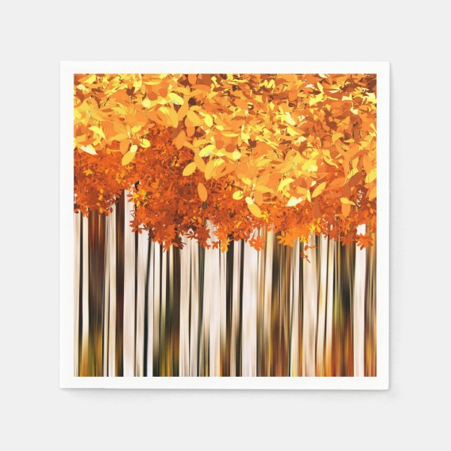 Servilleta De Papel Bosque de arce de otoño naranja gris blanco (Anverso)