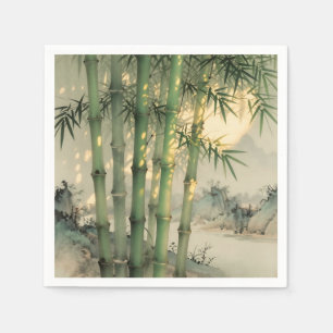 Servilleta De Papel Bosque de Bambú Verde Tinta China