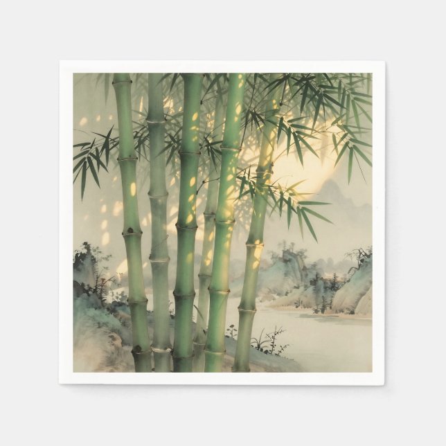 Servilleta De Papel Bosque de Bambú Verde Tinta China (Anverso)