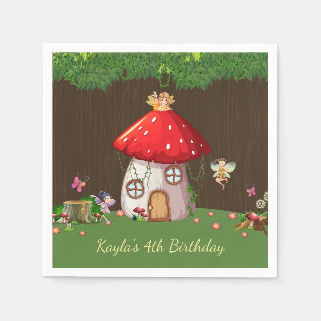 Servilleta De Papel Bosque de bosques, cumpleaños de hadas (Anverso)