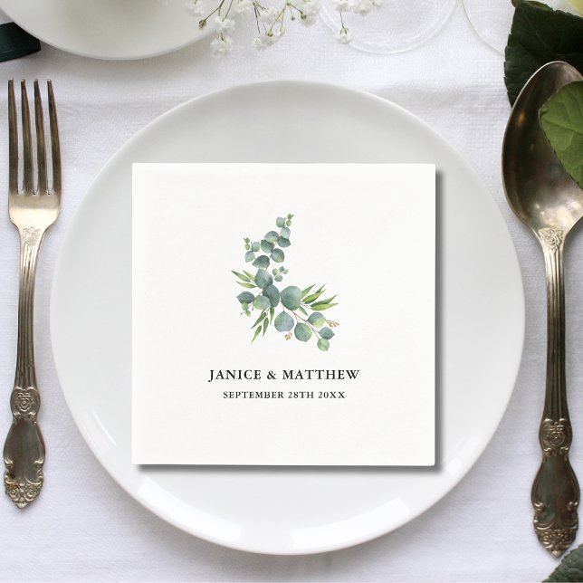 Servilleta De Papel Bosque de eucalipto salvia boda (Sage eucalyptus napkins add woodland elegance and a personalized touch to your wedding tables.)