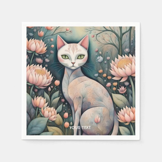 Servilleta De Papel Bosque de flores de gatos ricas de fantasía (Anverso)