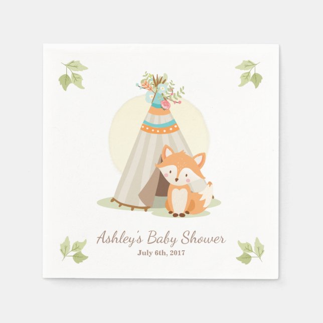 Servilleta De Papel Bosque de Fox Napkins Baby Ducha Teepee pow (Anverso)