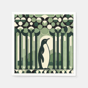 Servilleta De Papel Bosque de pingüino pekinés retro geométrico 70