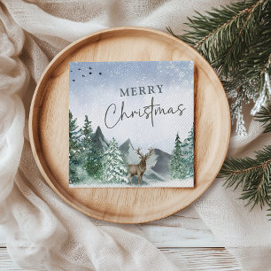 Servilleta De Papel Bosque de Pinos en Acuarela Verde de Navidad Perso