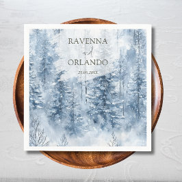 Servilleta De Papel Bosque de Pinos Nevados de Invierno Montaña Boda